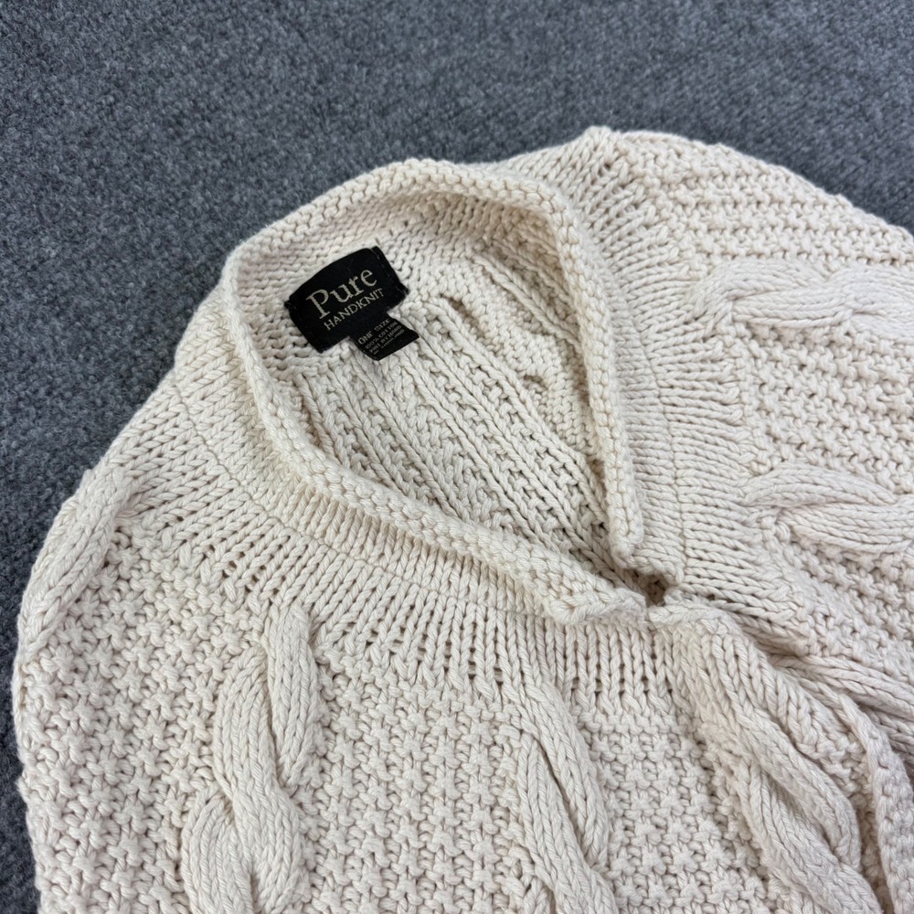 Pure Handknit Poncho One Size Cream Cable Knit Cotton Sweater Women